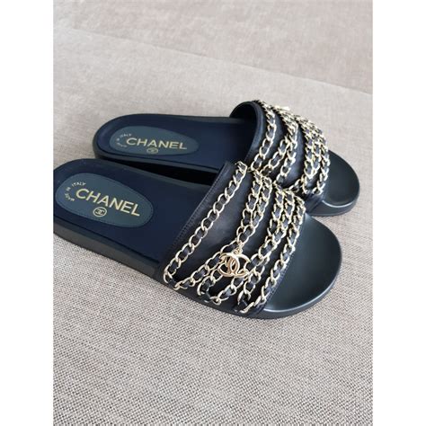 chanel slides chain|chanel fluffy slides.